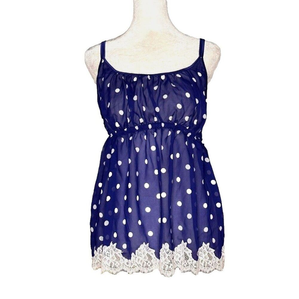 Soft Surroundings Sheer Chiffon Lace Trim Polka Dot Blouse Adjustable Strap S